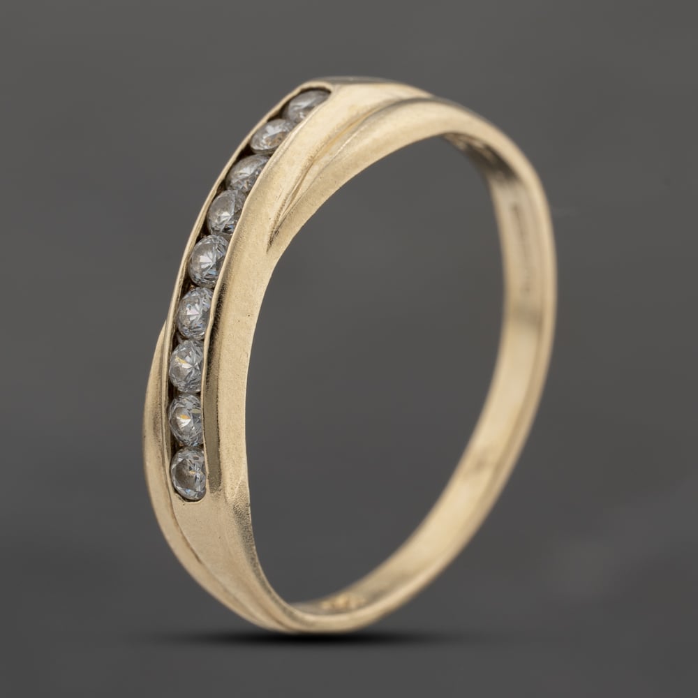 Second Hand 9ct Yellow Gold Cubic Zirconia Crossover Half Eternity Ring 41103703