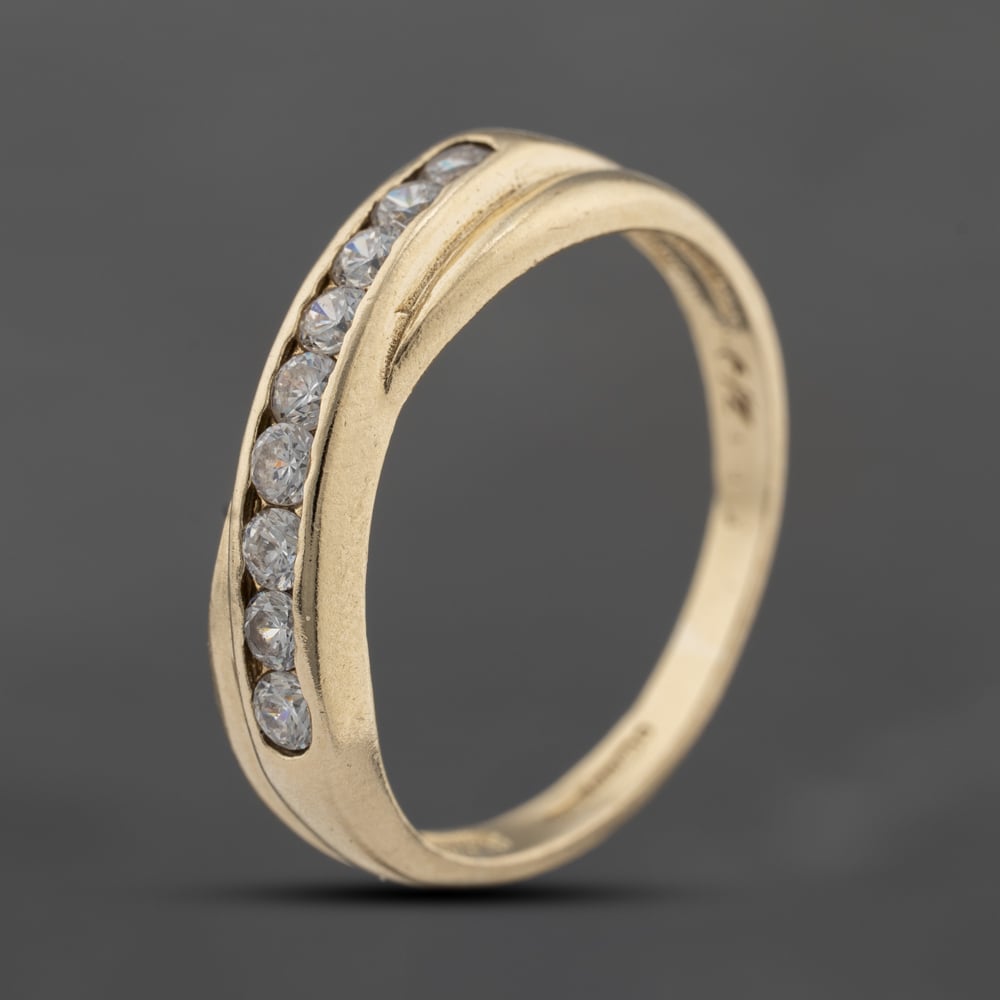 Second Hand 9ct Yellow Gold Cubic Zirconia Channel Set Crossover Half Eternity Ring 41103713