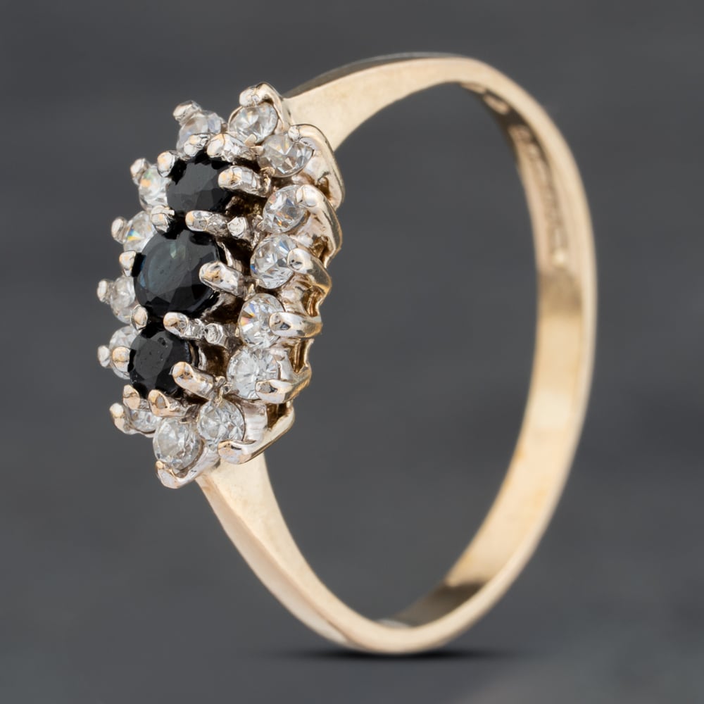 Second Hand 9ct Yellow Gold Sapphire & Cubic Zirconia Cluster Ring 41103991