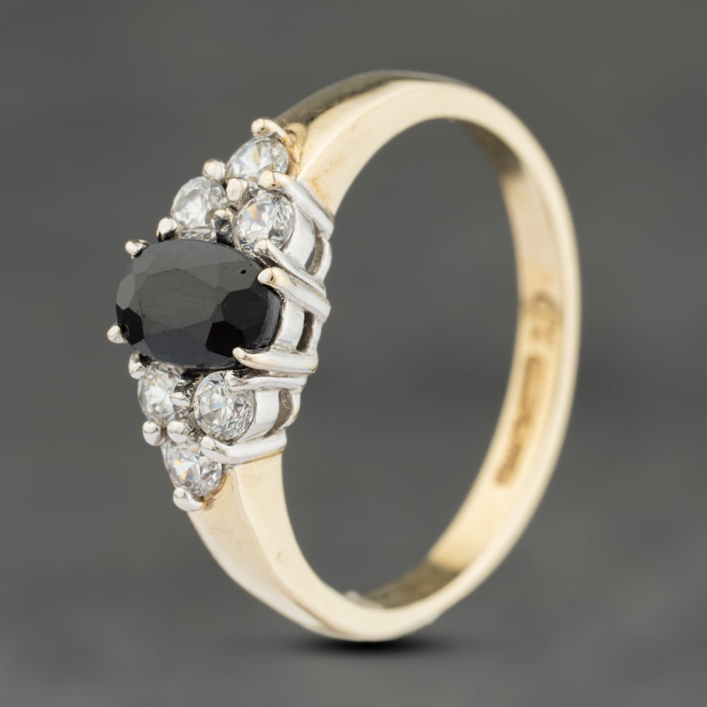 Second Hand 9ct Yellow Gold Sapphire & Cubic Zirconia Oval Seven Stone Ring 41104001