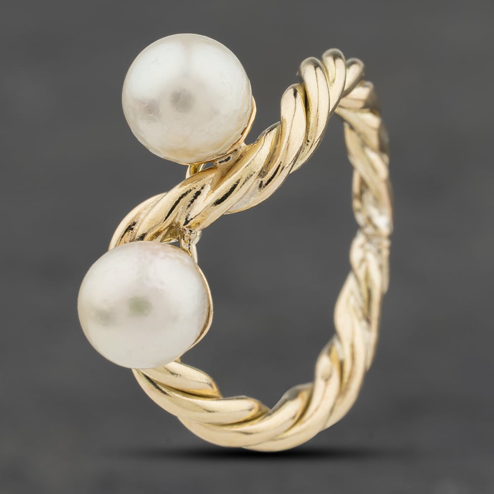 Second Hand 9ct Yellow Gold Cultured Pearl Rope Twist Dress Ring 41104067
