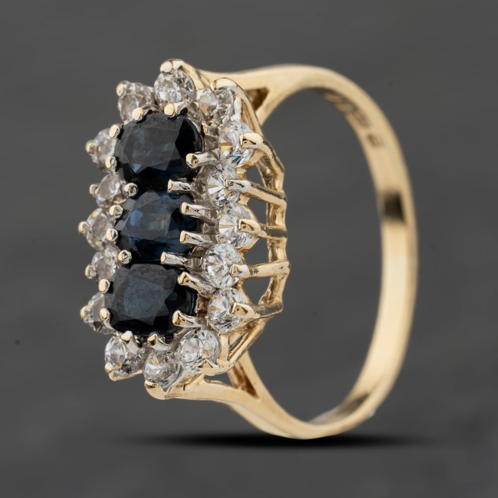 Second Hand 9ct Yellow Gold Sapphire & Cubic Zirconia Cluster Ring 41104091