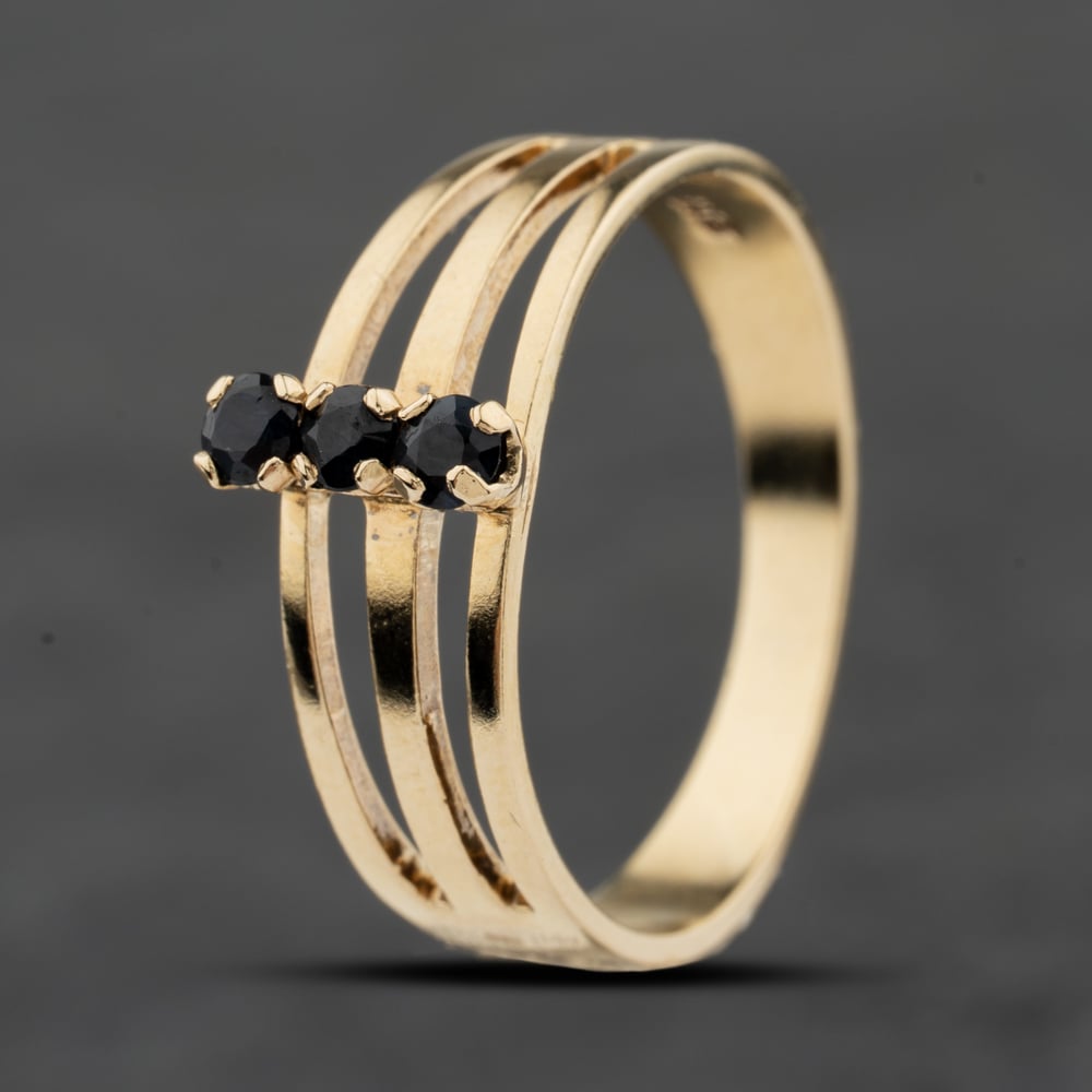 Second Hand 9ct Yellow Gold Sapphire Three Row Ring 41104095