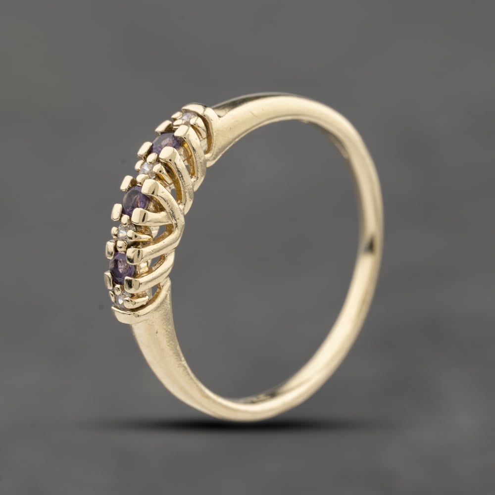 Second Hand 9ct Yellow Gold Amethyst & Cubic Zirconia Seven Stone Ring 41104168