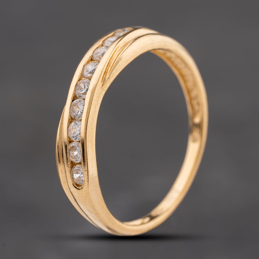 Second Hand 9ct Yellow Gold Cubic Zirconia Channel Set Crossover Half Eternity Ring 41104189