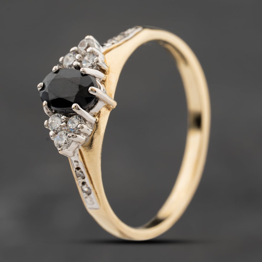 Second Hand 9ct Yellow Gold Sapphire & Cubic Zirconia Cluster Ring 41104235