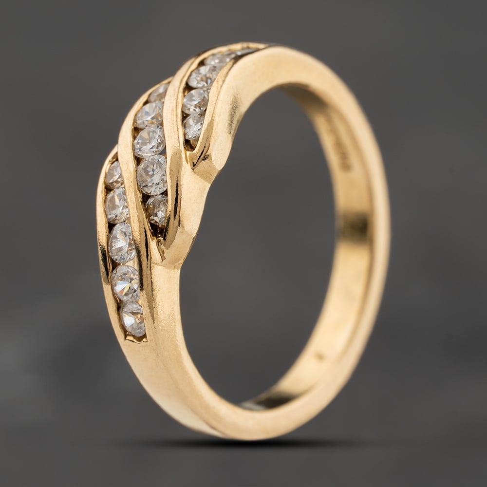 Second Hand 9ct Yellow Gold Cubic Zirconia Three Row Channel Set Dress Ring 41104279