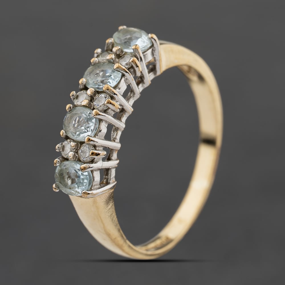 Second Hand 9ct Yellow Gold Blue Topaz & Cubic Zirconia Dress Ring 41104322