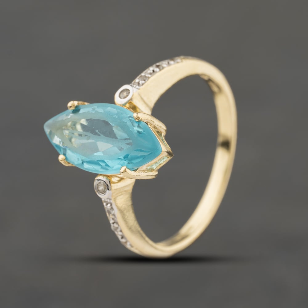 Second Hand 9ct Yellow Gold Glass Marquise Shaped Dress Ring 41104340