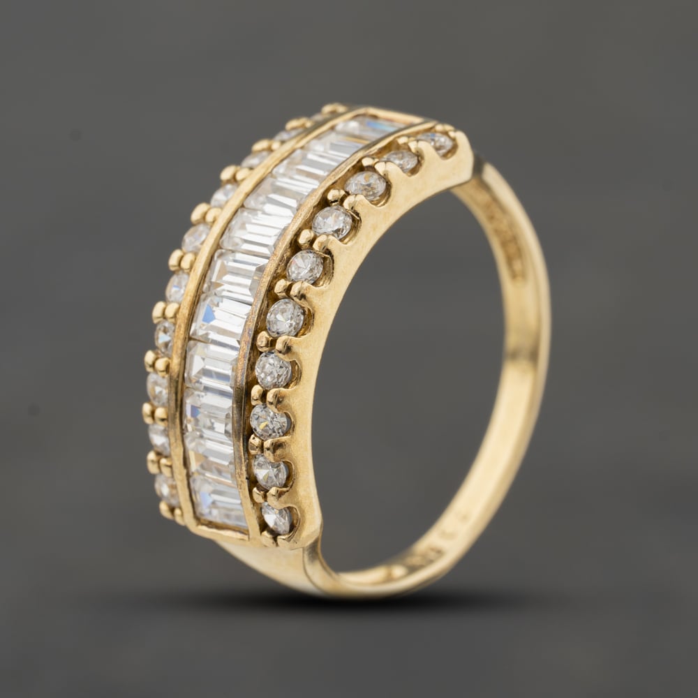 Second Hand 9ct Yellow Gold Cubic Zirconia Three Row Ring 41104365