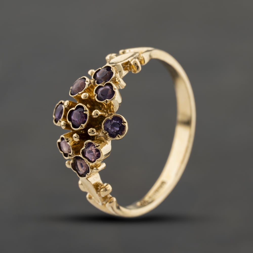 Second Hand 9ct Yellow Gold Amethyst Cluster Ring 41104371