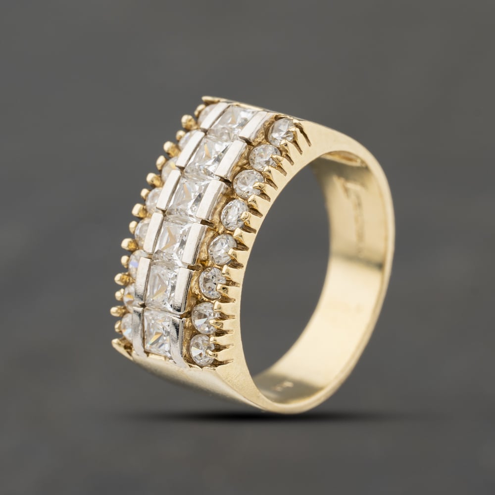 Second Hand 9ct Yellow Gold Cubic Zirconia Three Row Ring 41104395