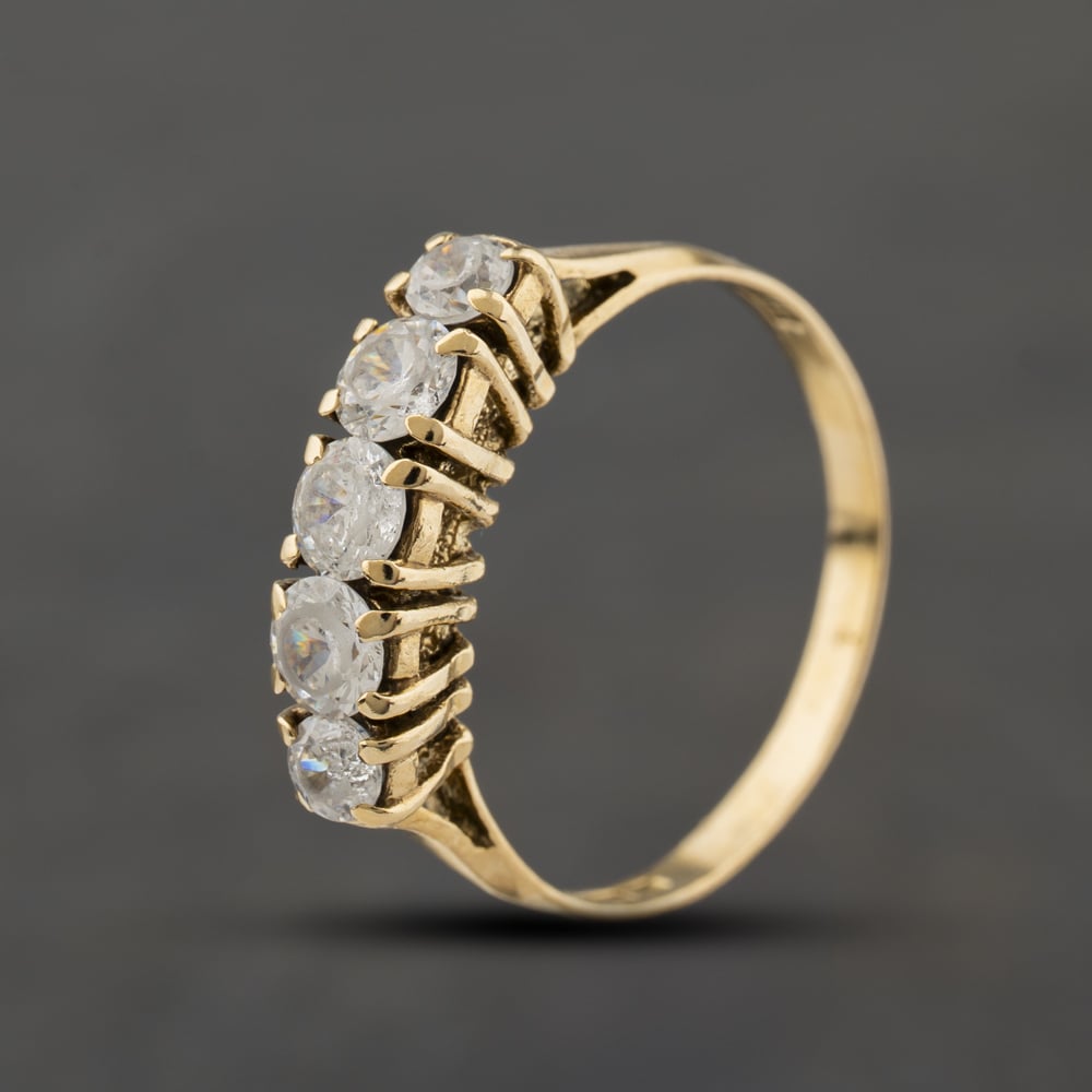 Second Hand 9ct Yellow Gold Cubic Zirconia Five Stone Half Eternity Ring 41104406