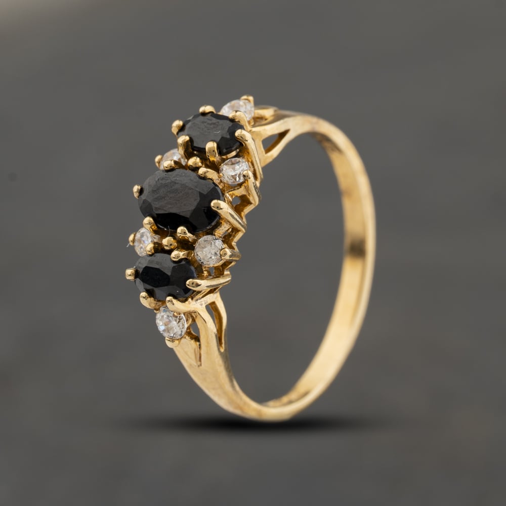 Second Hand 9ct Yellow Gold Sapphire & Cubic Zirconia Dress Ring 41104441