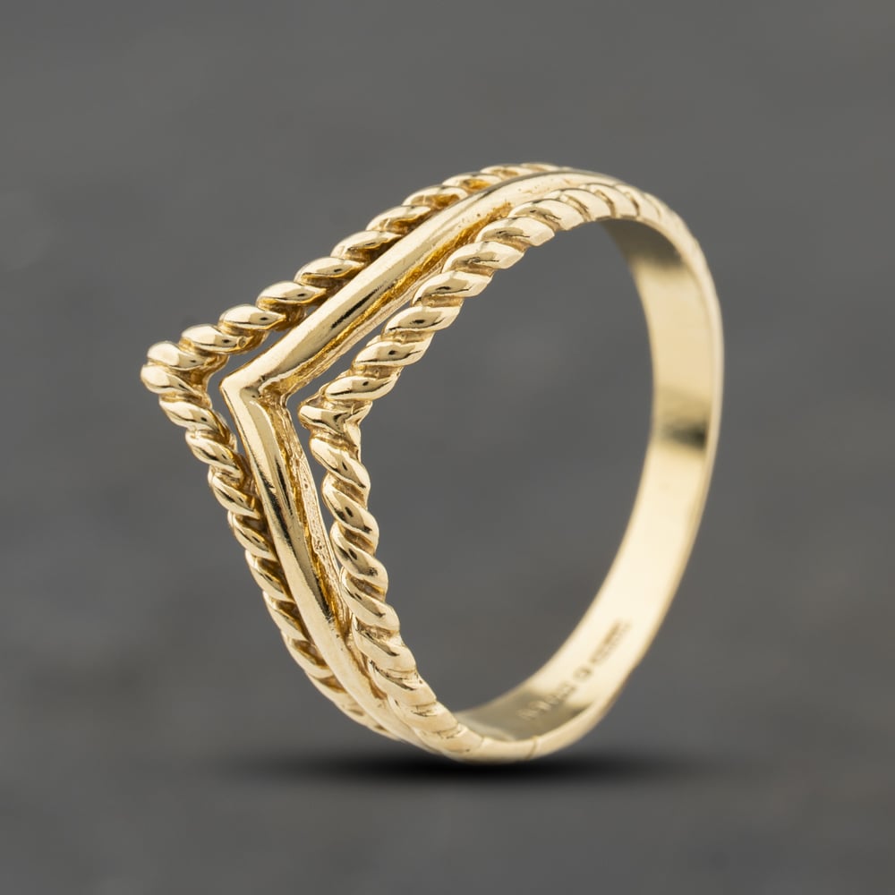 Second Hand 9ct Yellow Gold Twisted Wishbone Ring 41104459