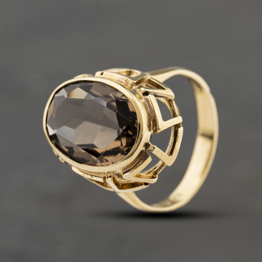 Second Hand 9ct Yellow Gold Smoky Quartz Oval Dress Ring 41104460