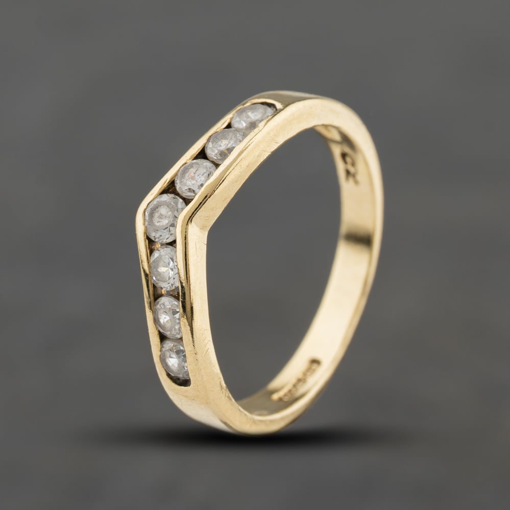 Second Hand 9ct Yellow Gold Cubic Zirconia Channel Set Half Wishbone Ring 41104476