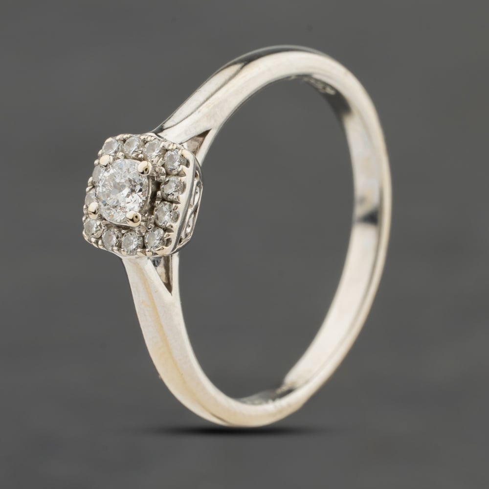 Second Hand 18ct White Gold 0.25ct Brilliant Cut Square Halo Style Cluster Ring 411202158047