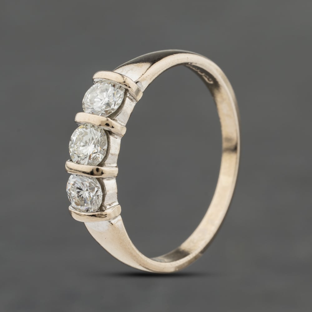 Second Hand 18ct White Gold 0.79ct Brilliant Cut Tension Set Three Stone Ring 411202158048