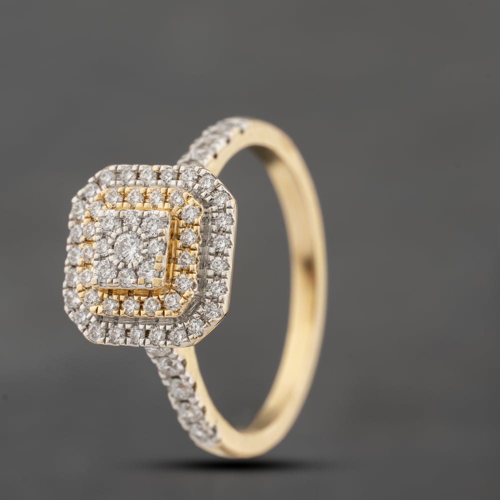 Second Hand 18ct Two Colour Gold Brilliant Cut Diamond Octagonal Tiered Cluster Ring 41121015