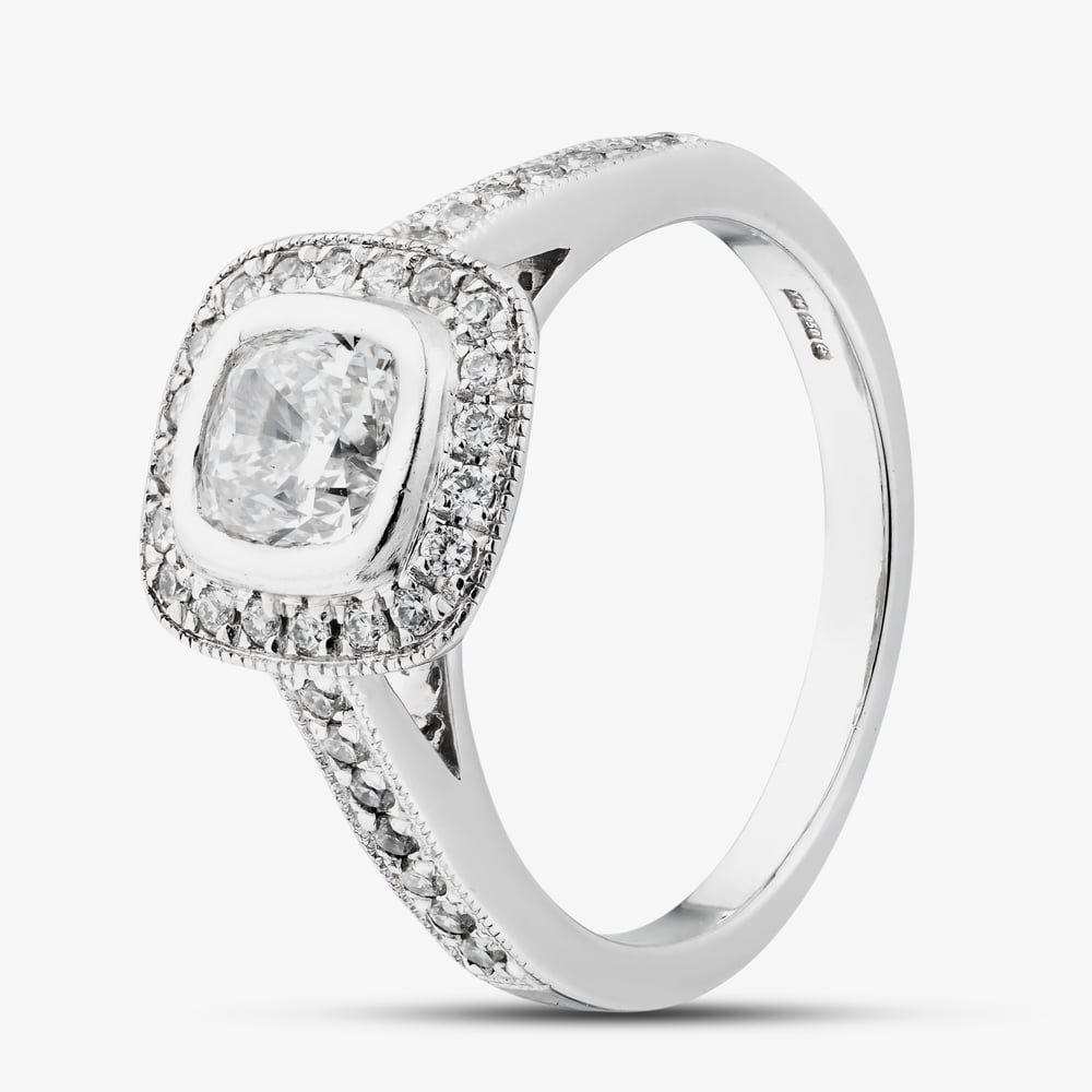 Second Hand Platinum Certificated 1.01ct Brilliant Cut Square Modified Diamond Halo Cluster Ring 4112599