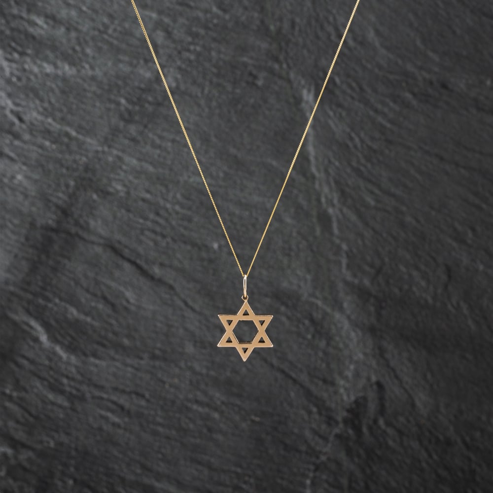Second Hand 9ct Yellow Gold Star Of David Pendant & 18 Inch Curb Chain 41142796