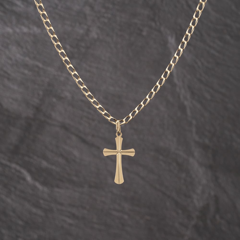 Second Hand 9ct Yellow Gold Cross Pendant & 19 Inch Curb Chain 41143083