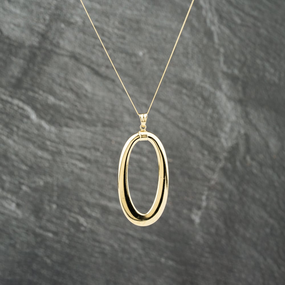 Second Hand 9ct Yellow Gold Plain Oval Pendant & 18 Inch Curb Chain 41143205