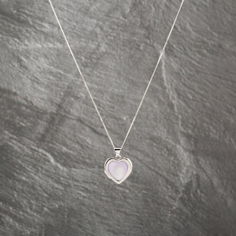 Second Hand 9ct White Gold Pink Heart Pendant & 18 Inch Curb Chain 41143229