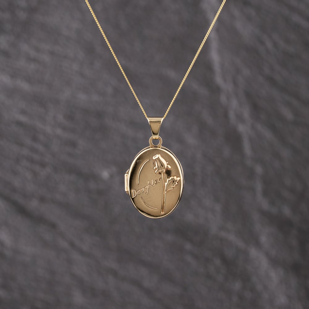 Second Hand 9ct Yellow Gold Oval Daughter Locket Pendant & 18 Inch Curb Chain 41143364