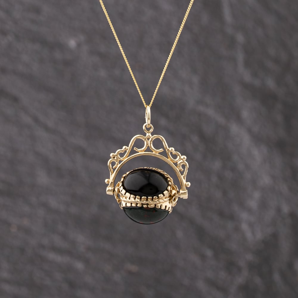 Second Hand Yellow Gold Multi Stone Swivel Pendant & 18 Inch Curb Chain 41143368