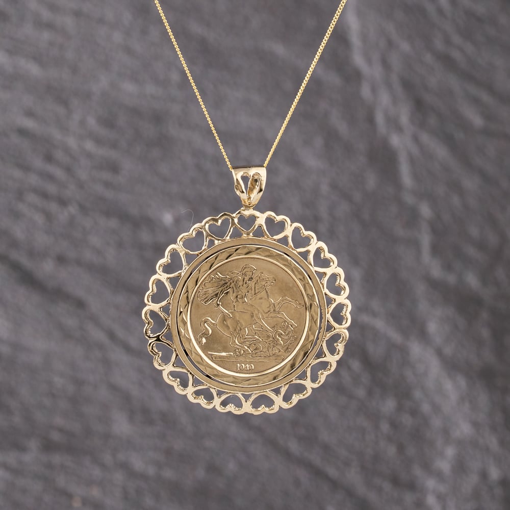 Second Hand 9ct Yellow Gold St George Pendant & 18 Inch Curb Chain 41143378