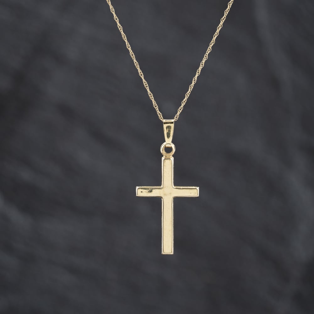 Second Hand 9ct Yellow Gold Plain Polished Cross Pendant & 18 Inch Prince Of Wales Chain 41143395
