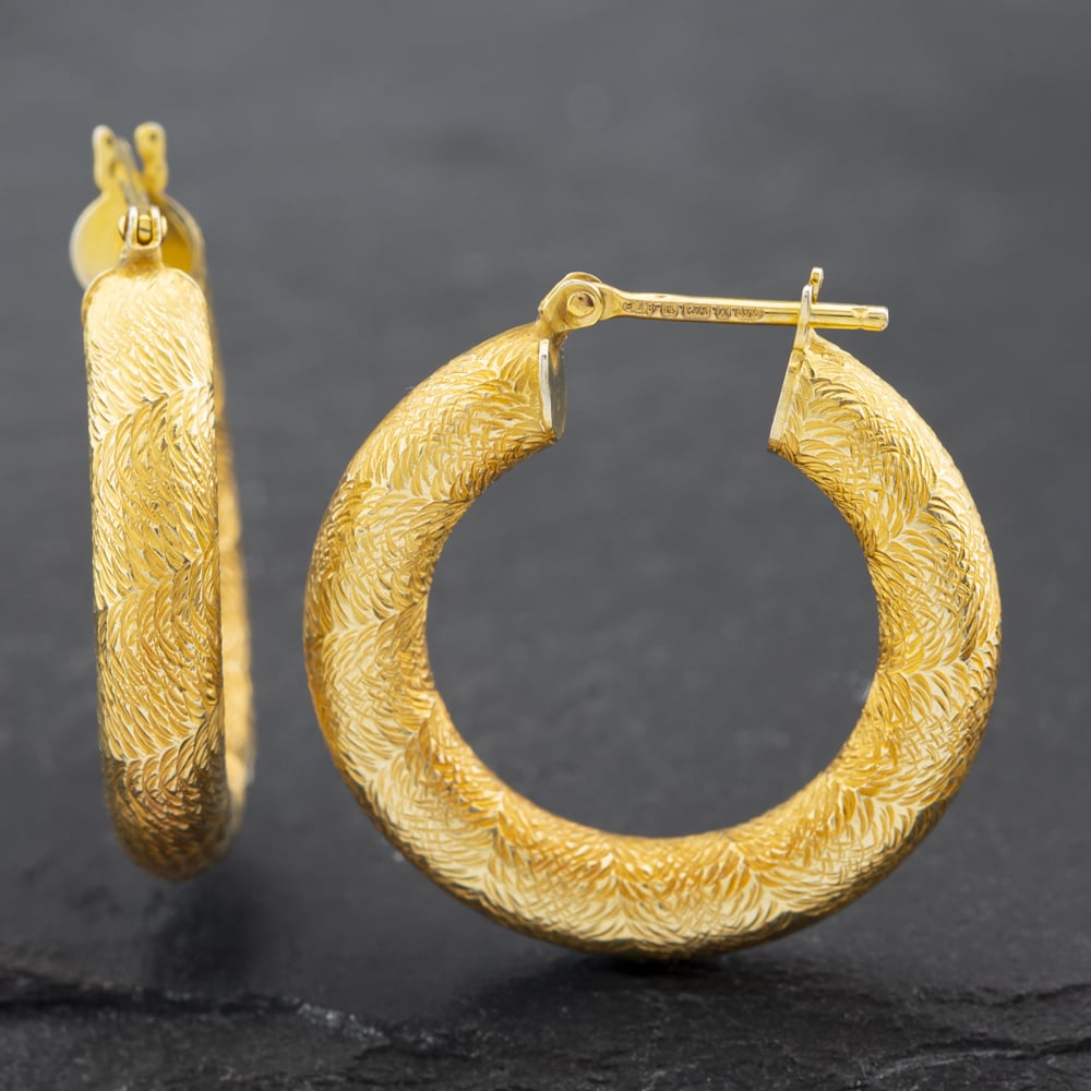 Second Hand 9ct Yellow Gold 22.3mm Frosted Hoop Earrings 41172612
