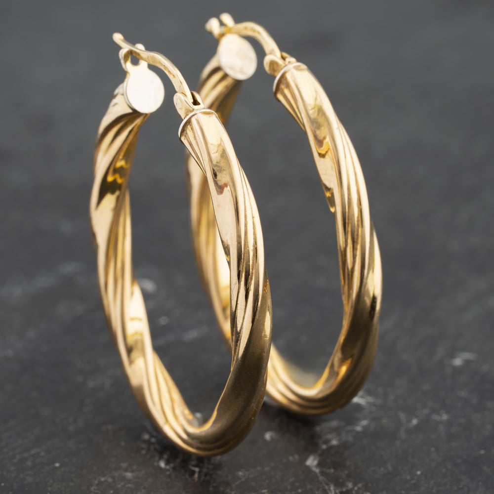 Second Hand 9ct Yellow Gold 36.5mm Oval Twist Hoop Earrings 41173458