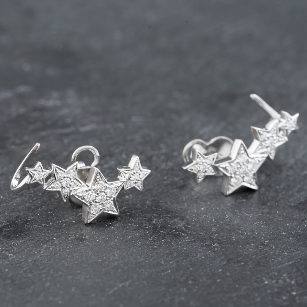 Second Hand 18ct White Gold 21mm Brilliant Cut Diamond Stars Stud Earrings 41173480
