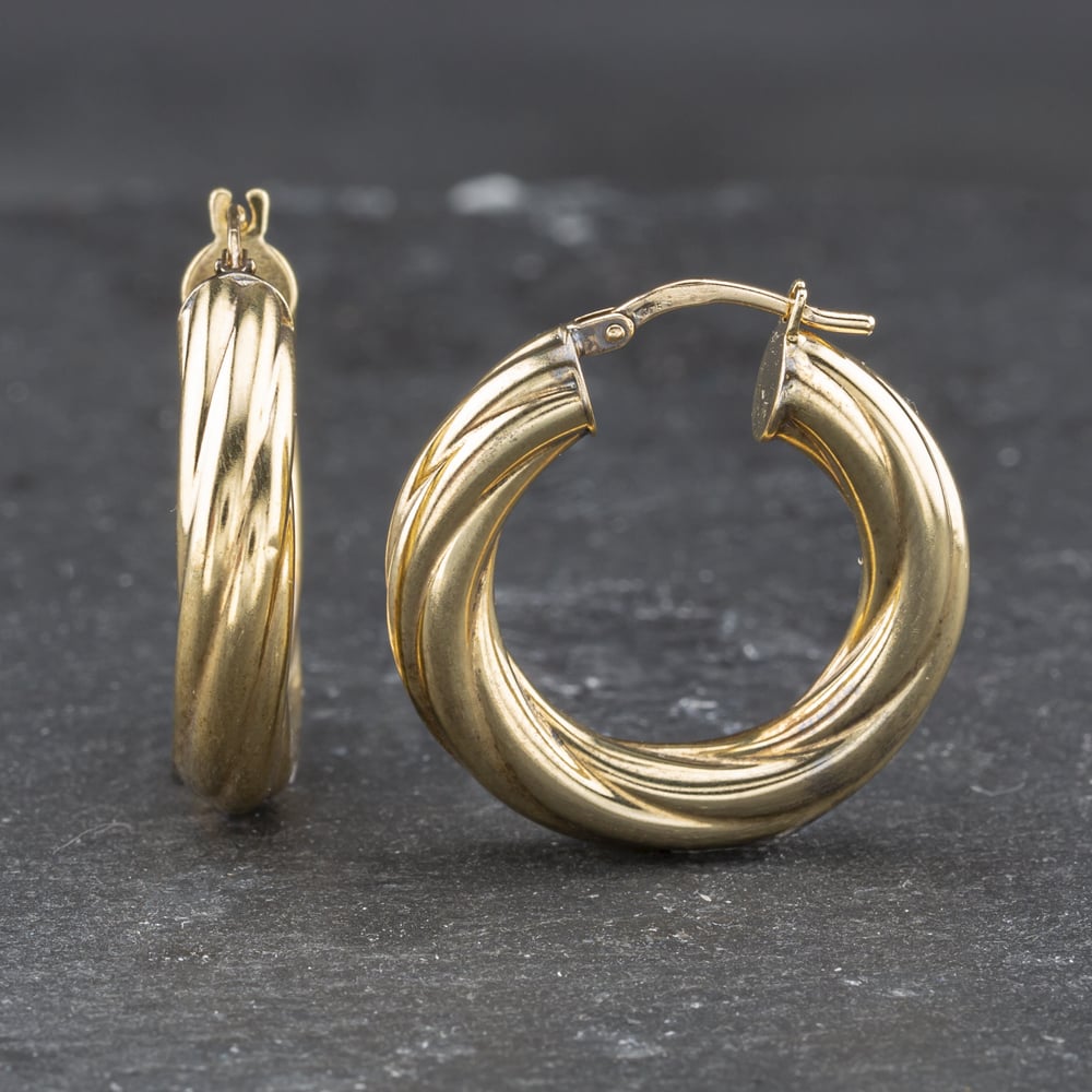 Second Hand 9ct Yellow Gold 25.5mm Twist Hoop Earrings 41173537