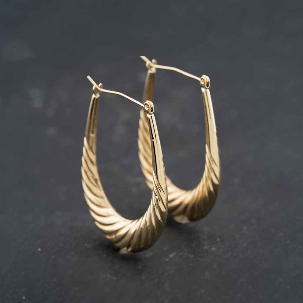 Second Hand 9ct Yellow Gold 37mm Patterned Creole Earrings 41173717