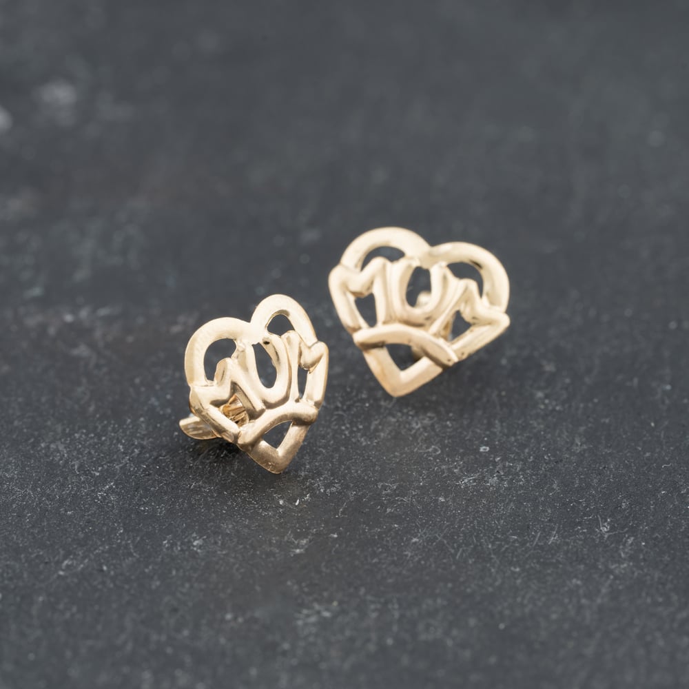 Second Hand Yellow Gold 11mm Mum Heart Stud Earrings 41173731
