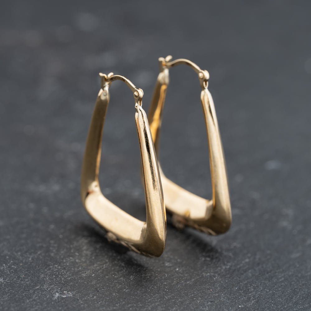Second Hand 9ct Yellow Gold 27mm Plain Oblong Hoop Earrings 41173750
