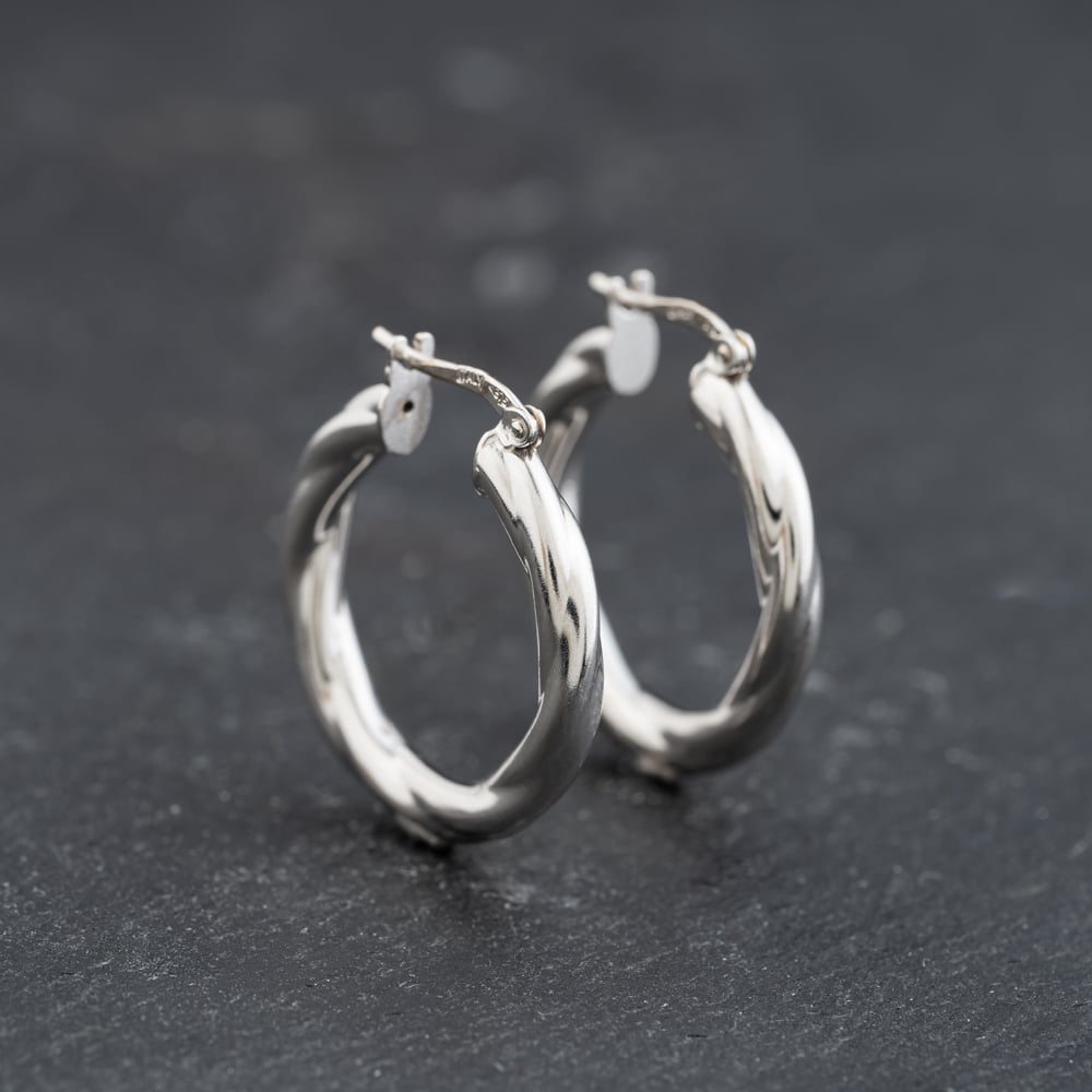Second Hand 9ct White Gold Twisted Hoop Earrings 41173783