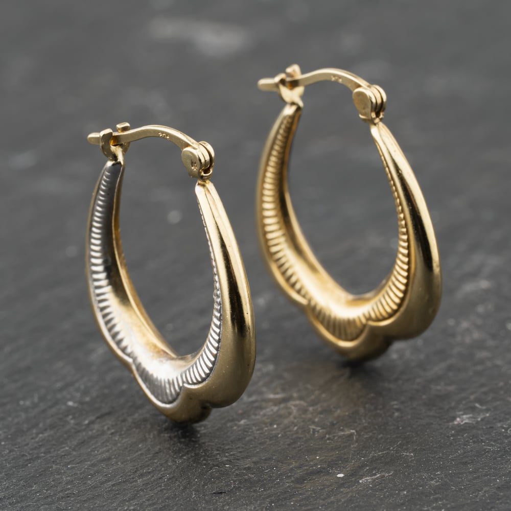 Second Hand 9ct Two Colour Yellow Gold 24mm Patterned Creole Earrings 41173826