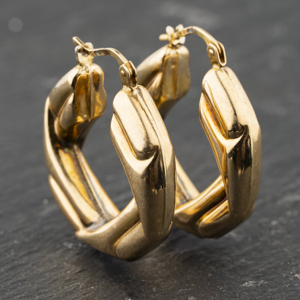 Second Hand 9ct Yellow Gold 26mm Patterned Hoop Earrings 41173877