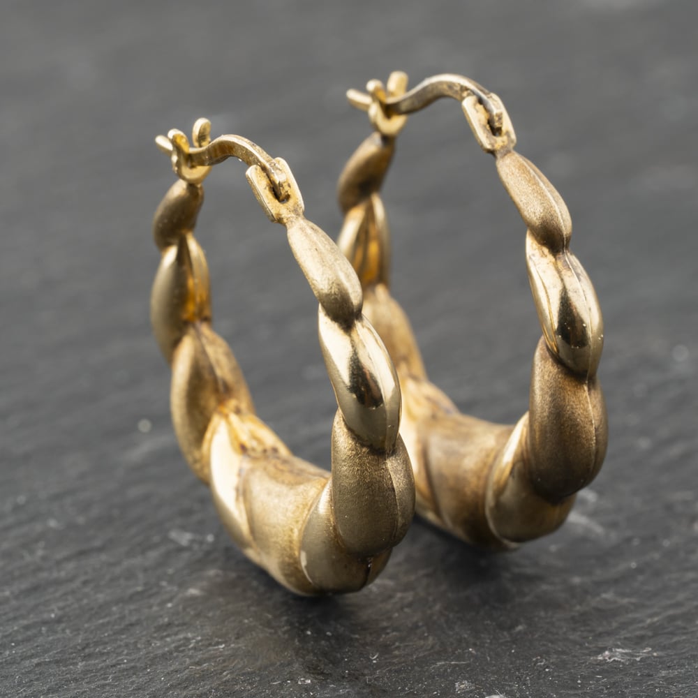 Second Hand 9ct Yellow Gold 23.8mm Embossed Creole Earrings 41173893