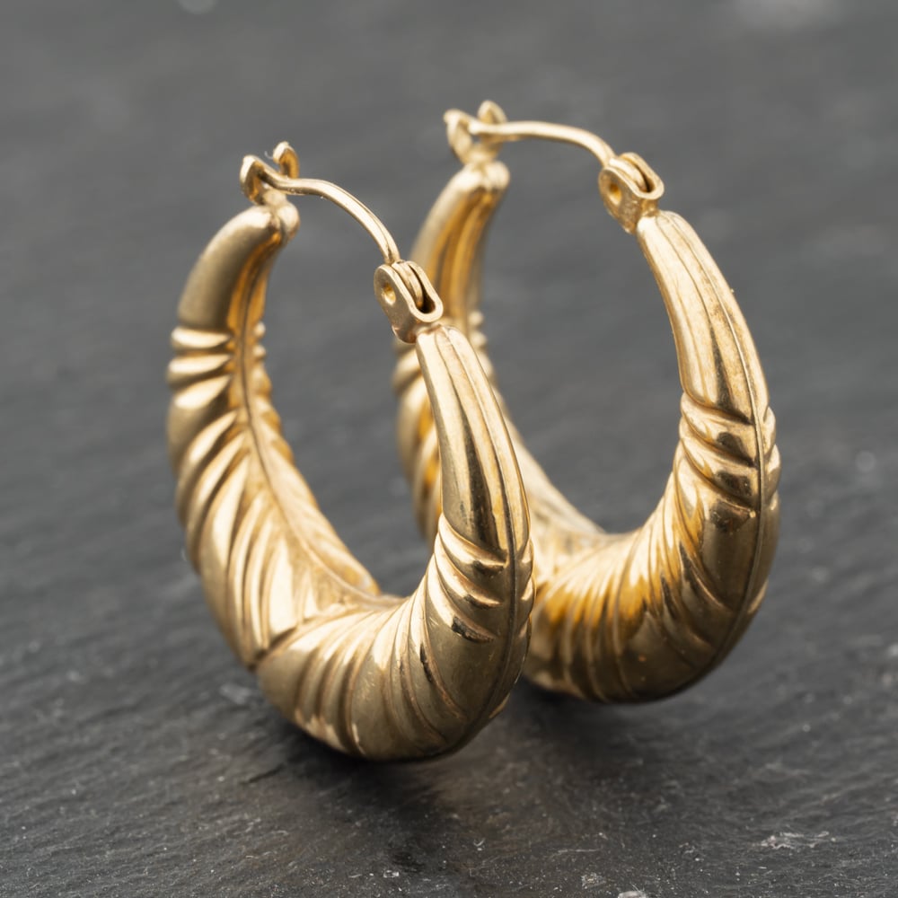 Second Hand 9ct Yellow Gold 23mm Embossed Creole Earrings 41173894