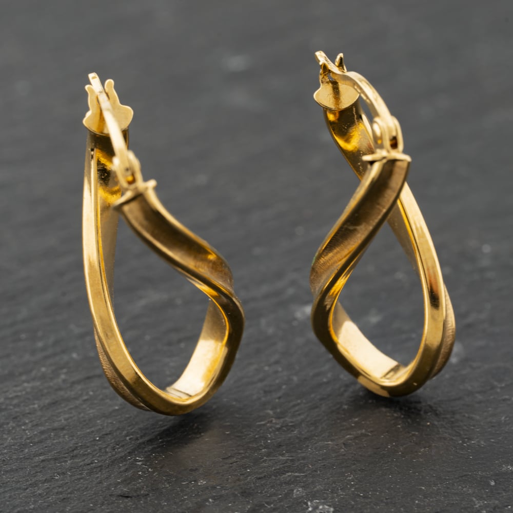 Second Hand 9ct Yellow Gold 26mm Patterned Twist Creole Earrings 41173915