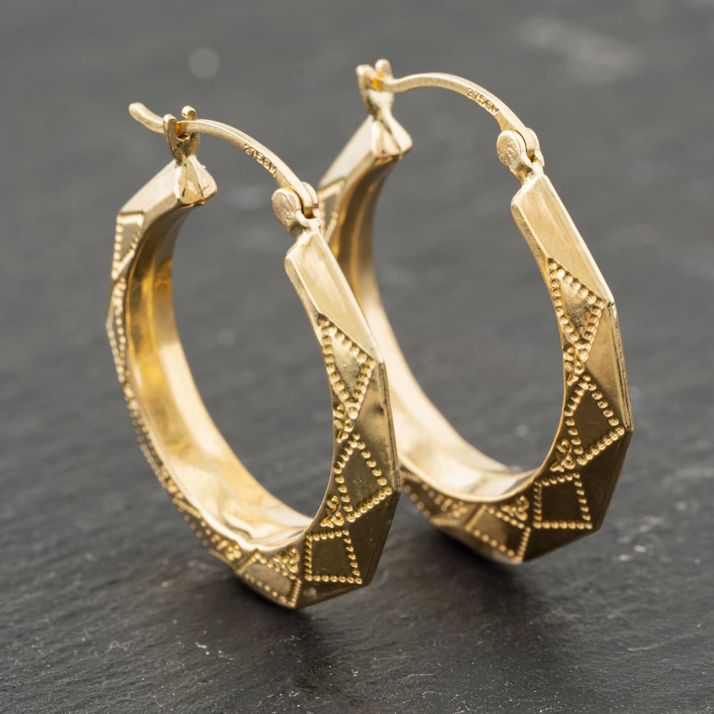 Second Hand Yellow Gold 25.5mm Patterned Creole Earrings 41173945