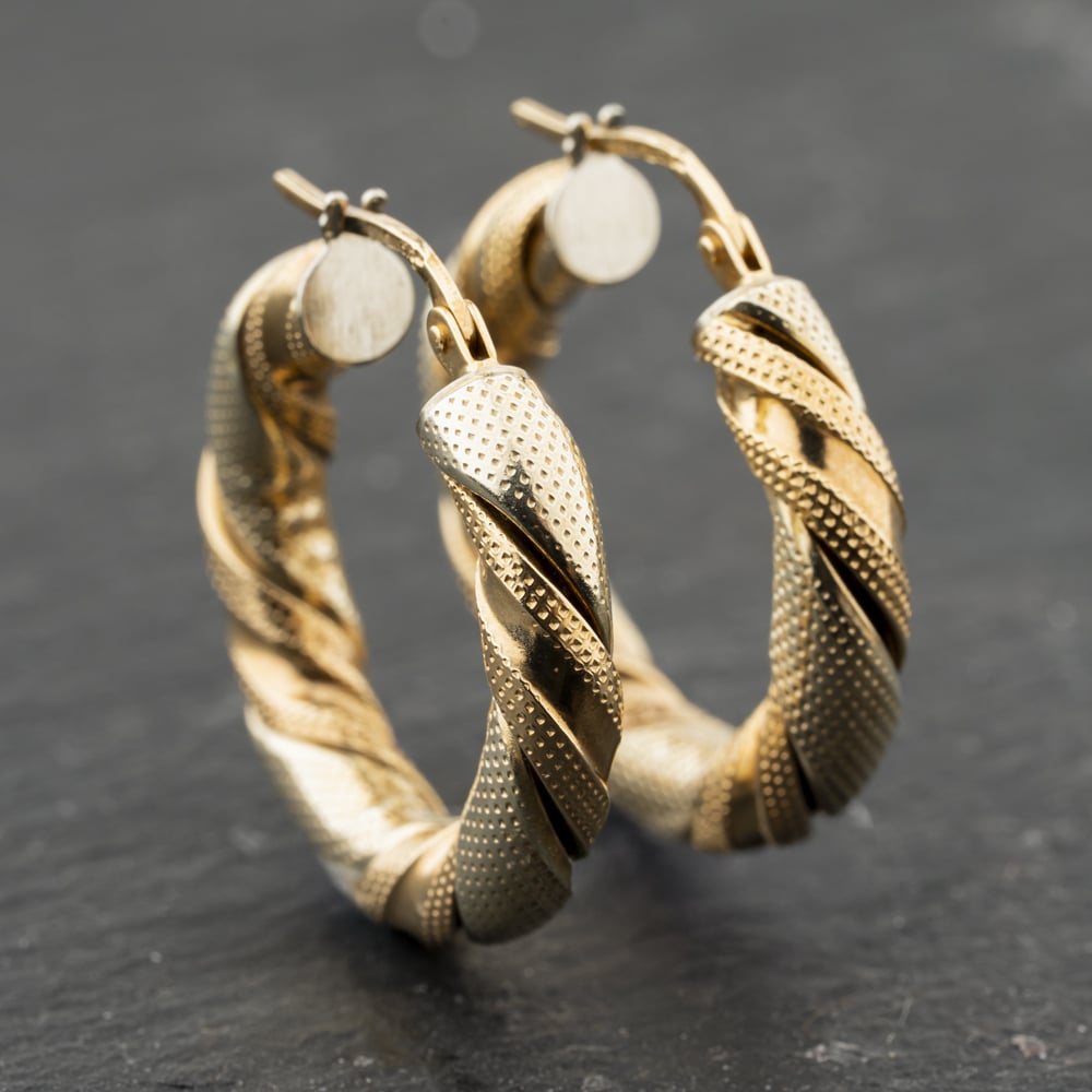 Second Hand 9ct Two Colour Gold 25mm Hoop Earrings 41173957