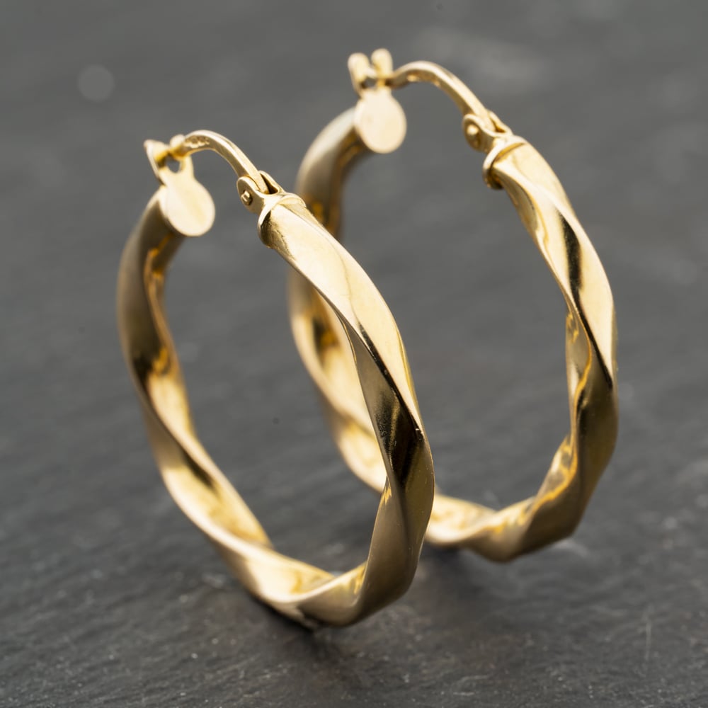 Second Hand Yellow Gold 27.7mm Twist Hoop Earrings 41173964
