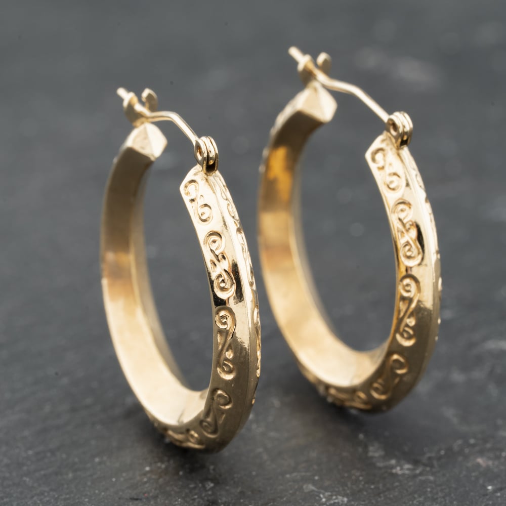 Second Hand 9ct Yellow Gold 27mm Scroll Pattern Creole Earrings 41174026